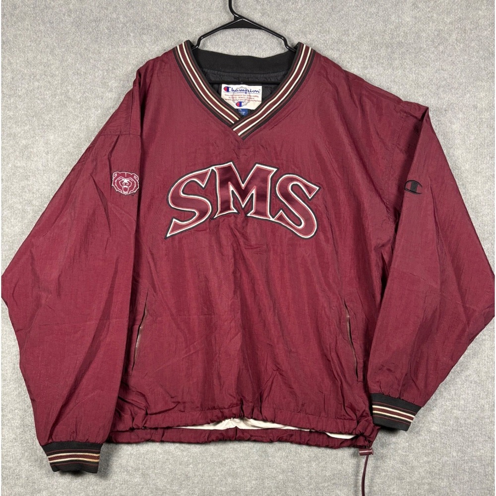 VTG Champion SMS V-Neck Windbreaker‎ Pullover Embroidered XXL Maroon